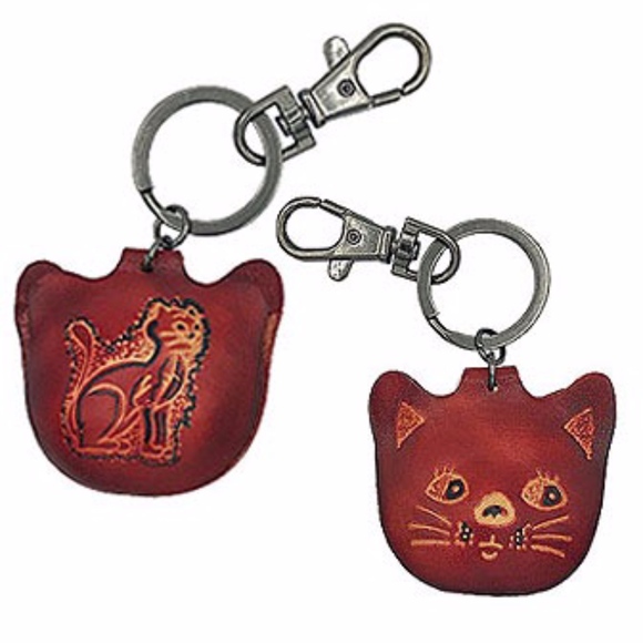 Handmade Other - Handmade Leather Red Cat Keychain